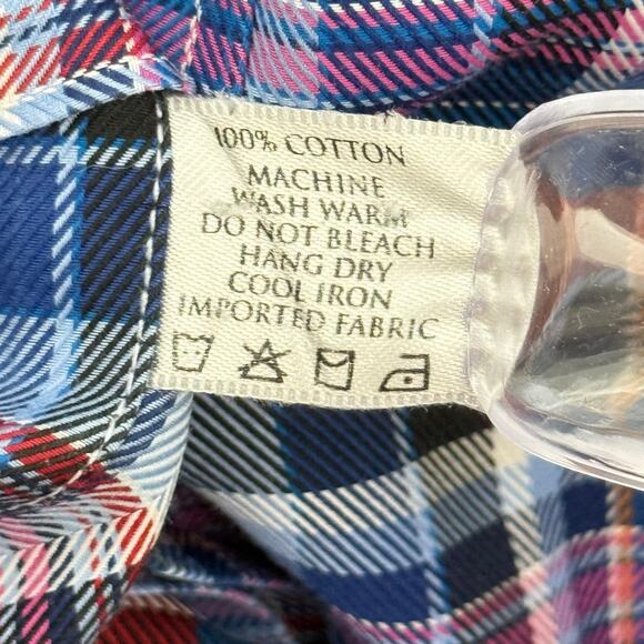 Robert Talbott Men's Casual Shirt Button Up Navy Blue Plaid Classic - Picture 7 of 8